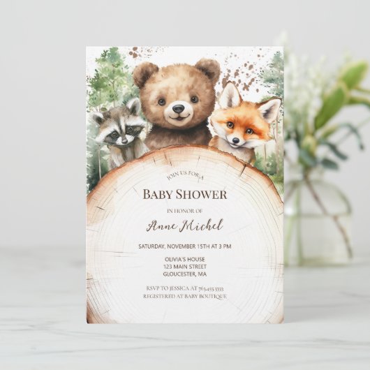 森林動物の赤ちゃんシャワー 招待状 (スタンド正面)