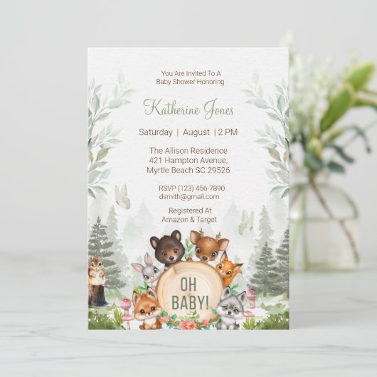 森林動物の赤ちゃんシャワー 招待状 (スタンド正面)