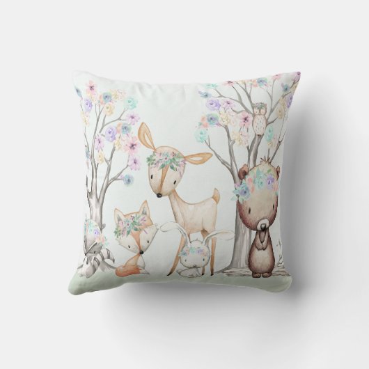 森林動物のBohoの女の赤ちゃんの子供部屋の枕 クッション (裏面)