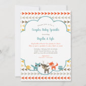 森林動物はベビーを振りかけますつなぎます 招待状 (正面)