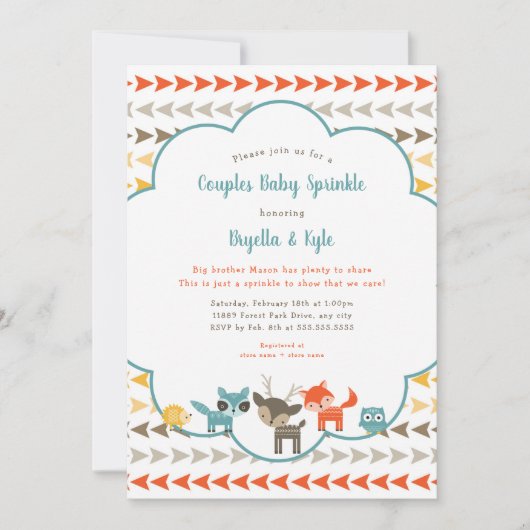 森林動物はベビーを振りかけますつなぎます 招待状 (正面)