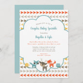 森林動物はベビーを振りかけますつなぎます 招待状 (正面/裏面)