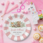 森林動物ウッドランドピンクの女の子の赤ちゃんシャワー ペーパープレート (パーティー)