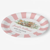 森林動物ウッドランドピンクの女の子の赤ちゃんシャワー ペーパープレート (アングル)