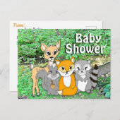 森林動物ウッドランド生き物ベビーシャワー ポストカード (正面/裏面)