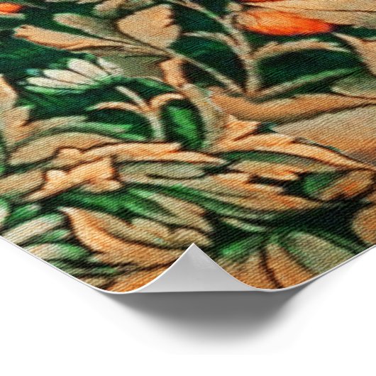 森林動物キジ赤キツネ、緑フローラ ポスター (角)