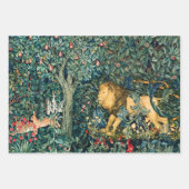 森林動物キジ,キツネ,ライオン,ウサギ,緑のフローラ ラッピングペーパーシート (正面)