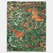 森林動物キジ,赤キツネ,緑フローラ フリースブランケット (正面)