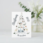 森林動物クリスマスツリー葉書 ポストカード (スタンド正面)