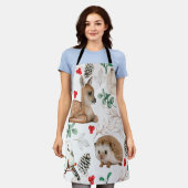 森林動物クリスマスパターン北欧 エプロン (着用した状態)