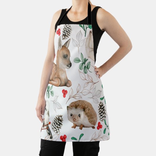 森林動物クリスマスパターン北欧 エプロン (インサイチュ)