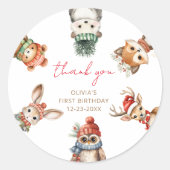 森林動物クリスマス冬の誕生日 ラウンドシール (正面)