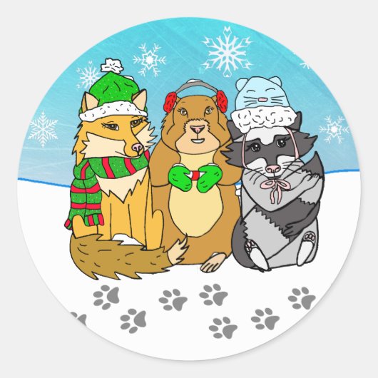 森林動物クリスマス ラウンドシール (正面)