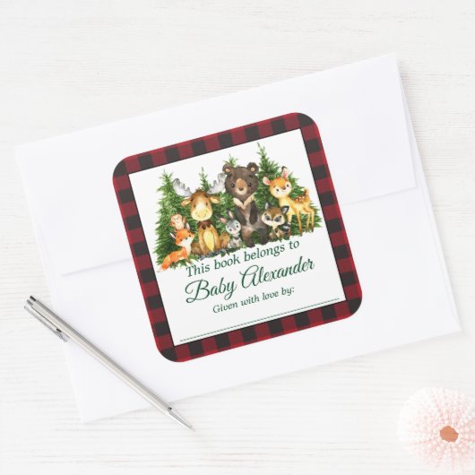 森林動物シャワープライド本ラベル スクエアシール (封筒)