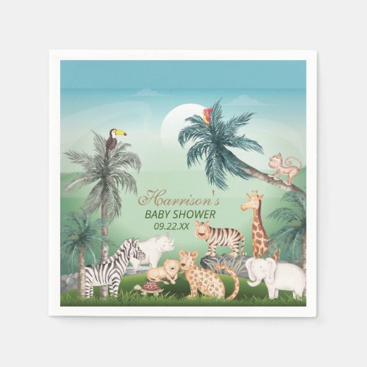 森林動物ジャングル緑の赤ちゃんシャワー スタンダードカクテルナプキン (正面)