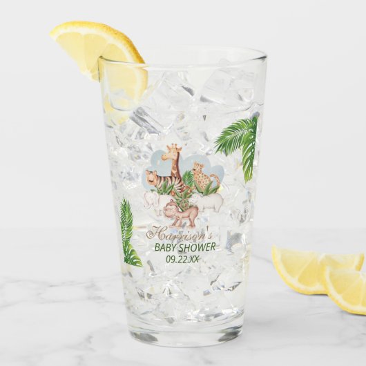 森林動物ジャングル緑の赤ちゃんシャワー タンブラーグラス (アイス正面)