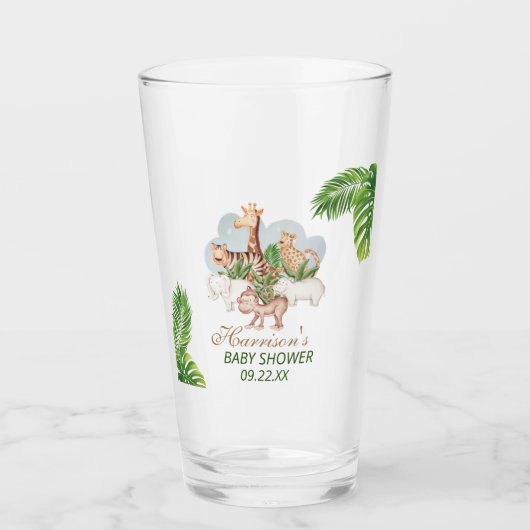 森林動物ジャングル緑の赤ちゃんシャワー タンブラーグラス (正面)