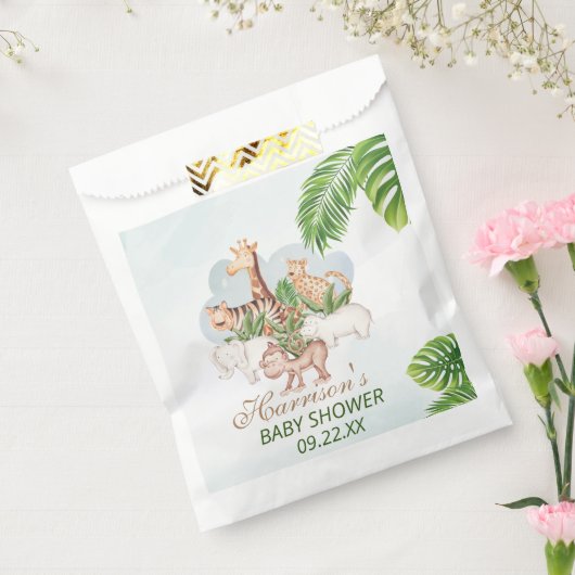 森林動物ジャングル緑の赤ちゃんシャワー フェイバーバッグ (封をした状態)