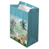 森林動物ジャングル緑の赤ちゃんシャワー ミディアムペーパーバッグ (正面アングル)