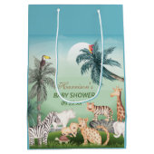 森林動物ジャングル緑の赤ちゃんシャワー ミディアムペーパーバッグ (裏面)