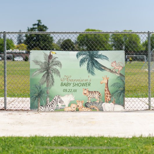 森林動物ジャングル緑の赤ちゃんシャワー 横断幕 (インサイチュ)