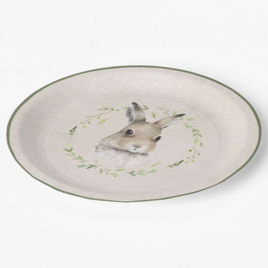 森林動物バニーウサギ緑の赤ちゃんシャワー ペーパープレート (アングル)