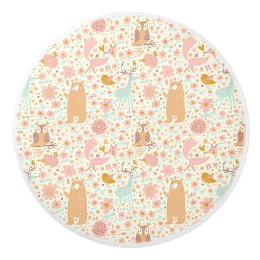 森林動物パターン セラミックノブ (正面)