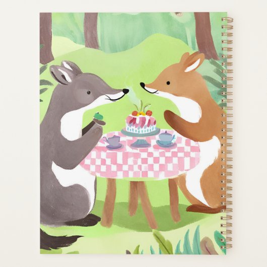 森林動物ピクニック | 可愛お洒落い水色 プランナー手帳 (裏面)