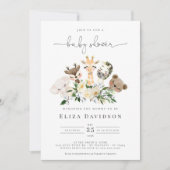 森林動物フェイクの金ゴールドモダン・シャワー 招待状 (正面)