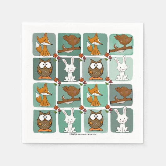森林動物ブロックパターン スタンダードカクテルナプキン (正面)