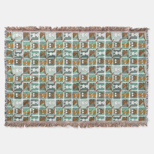 森林動物ブロックパターン スローブランケット (正面)