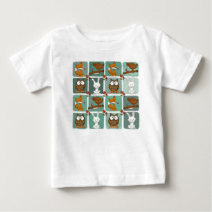 森林動物ブロックパターン ベビーTシャツ