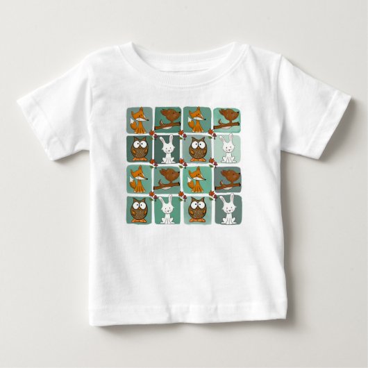 森林動物ブロックパターン ベビーTシャツ (正面)