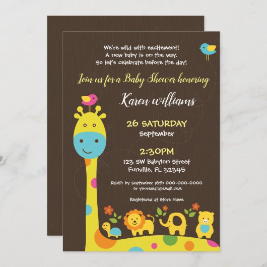 森林動物ベビーシャワー招待状 招待状 (正面/裏面)