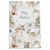 森林動物ホワイトブルークリスマス ミディアムペーパーバッグ (正面)