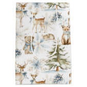 森林動物ホワイトブルークリスマス ミディアムペーパーバッグ (裏面)