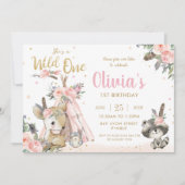森林動物ボホ族野生1歳の誕生日 招待状 (正面)