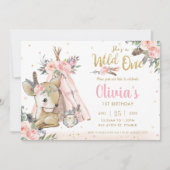 森林動物ボホ族野生1歳の誕生日 招待状 (正面)