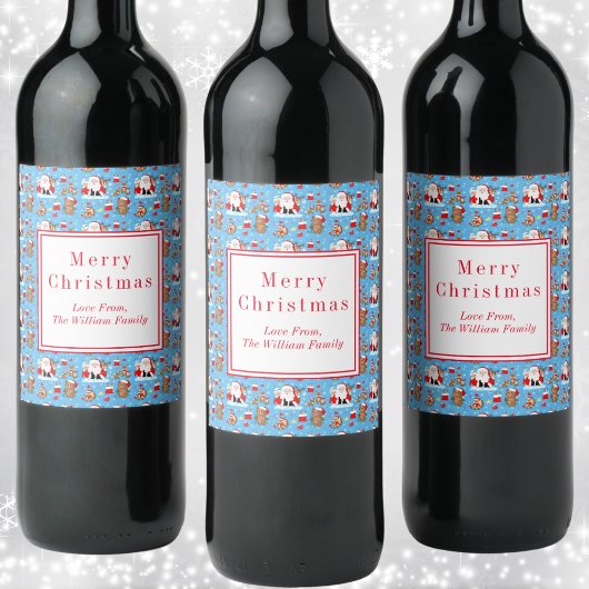 森林動物付きサンタ ワインラベル