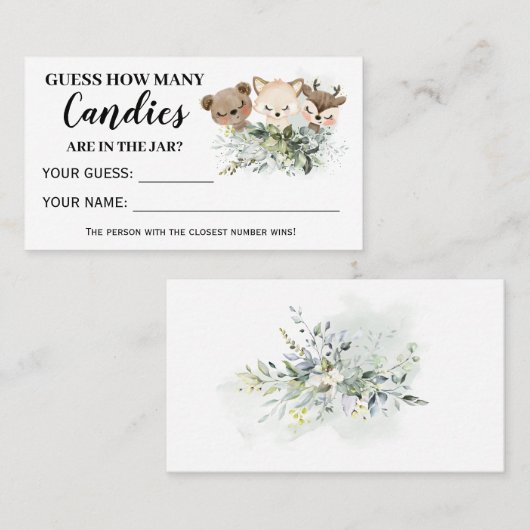 森林動物何人のキャンディ赤ちゃんシャワーカード プレイスカード (正面/裏面)