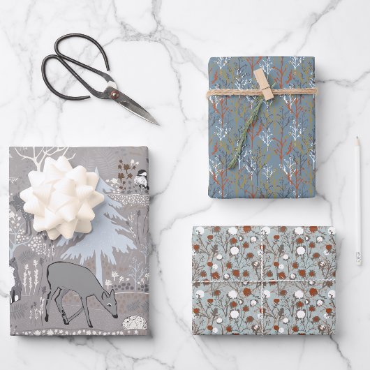 森林動物冬木包み紙シート ラッピングペーパーシート