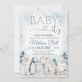 森林動物北極動物冬の赤ちゃんシャワー 招待状 (正面)