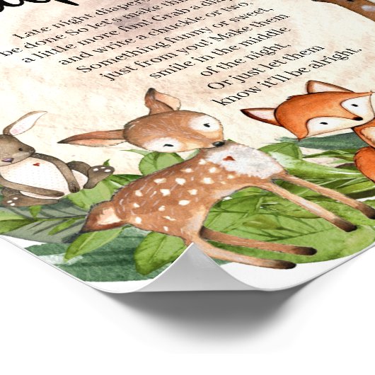 森林動物木製のログ深夜おむつゲーム ポスター (角)