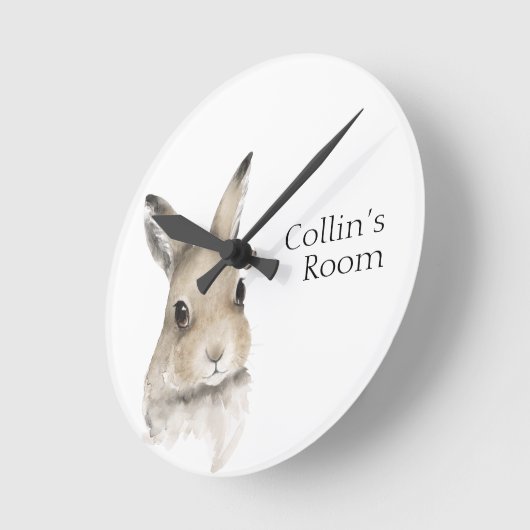 森林動物水彩バニーネーム子供部屋 ラウンド壁時計 (傾斜)