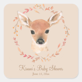 森林動物水彩赤ちゃんミニマルシャワー スクエアシール