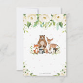 森林動物白アイボリーフローラのベビーシャワー サンキューカード (裏面)