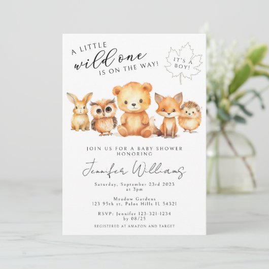 森林動物秋男の赤ちゃんシャワー 招待状 (スタンド正面)