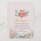 森林動物素朴ボホウォーター色ハート サンキューカード (正面/裏面)