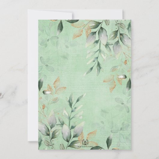 森林動物緑の金ゴールドニュートラルベビーシャワー 招待状 (裏面)