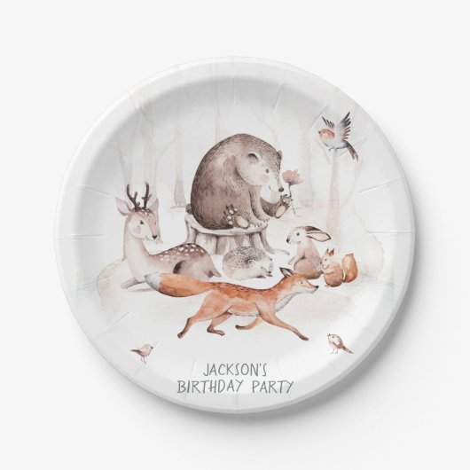 森林動物誕生日かベビーシャワー ペーパープレート (正面)